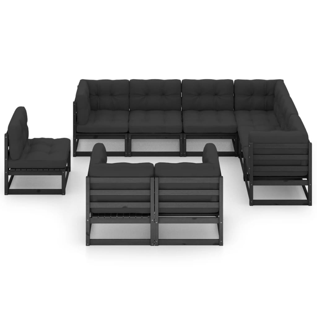 vidaXL 9 Piece Garden Lounge Set with Cushions Black Solid Pinewood