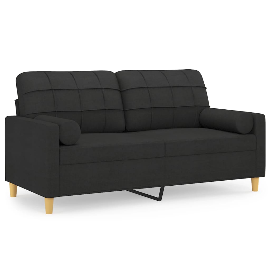 vidaXL 2-Seater Sofa with Throw Pillows Black 140 cm Fabric