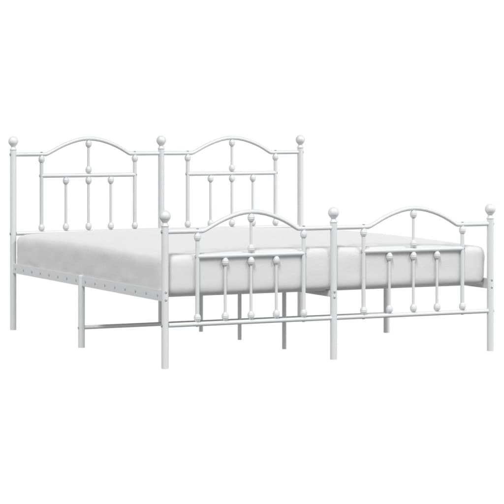 vidaXL Metal Bed Frame without Mattress with Footboard White 180x200cm