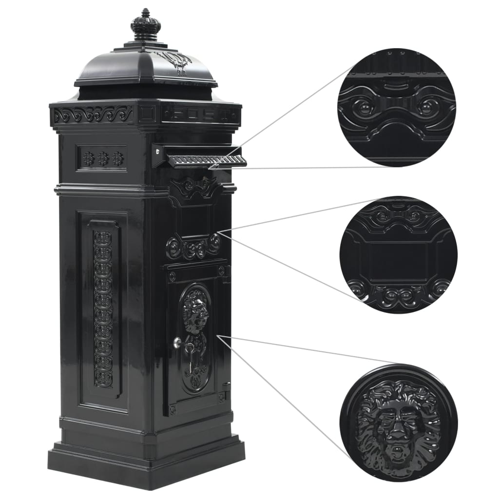 vidaXL Pillar Letterbox Aluminium Vintage Style Rustproof Black