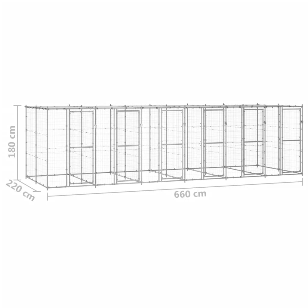 vidaXL Outdoor Dog Kennel Galvanised Steel with Roof 14.52 m²