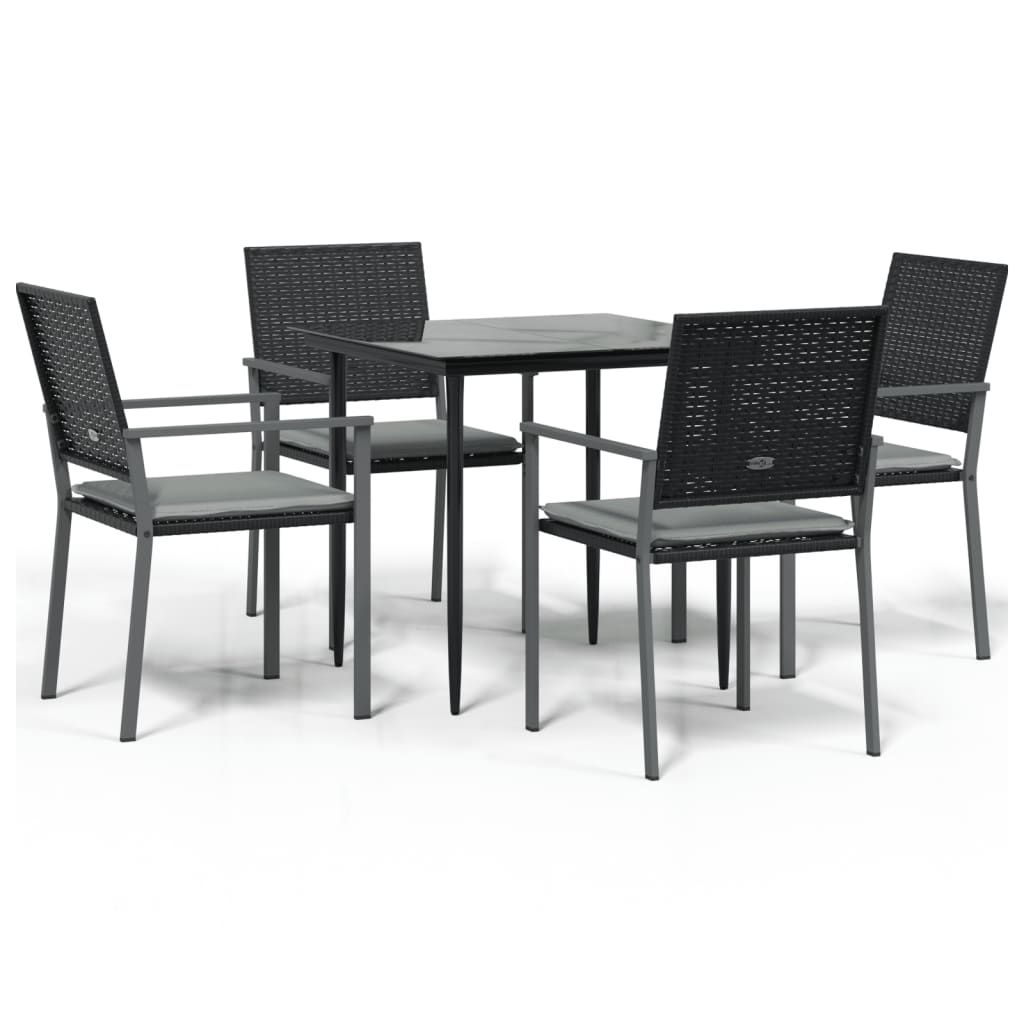 vidaXL 5 Piece Garden Dining Set with Cushions Poly Rattan and Steel