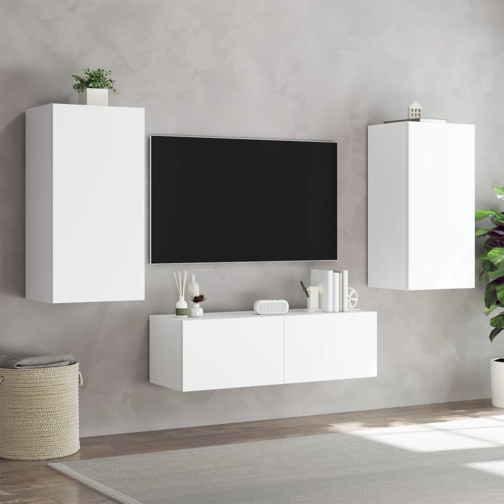 vidaXL TV Wall Cabinet with LED Lights White 40.5x35x80 cm