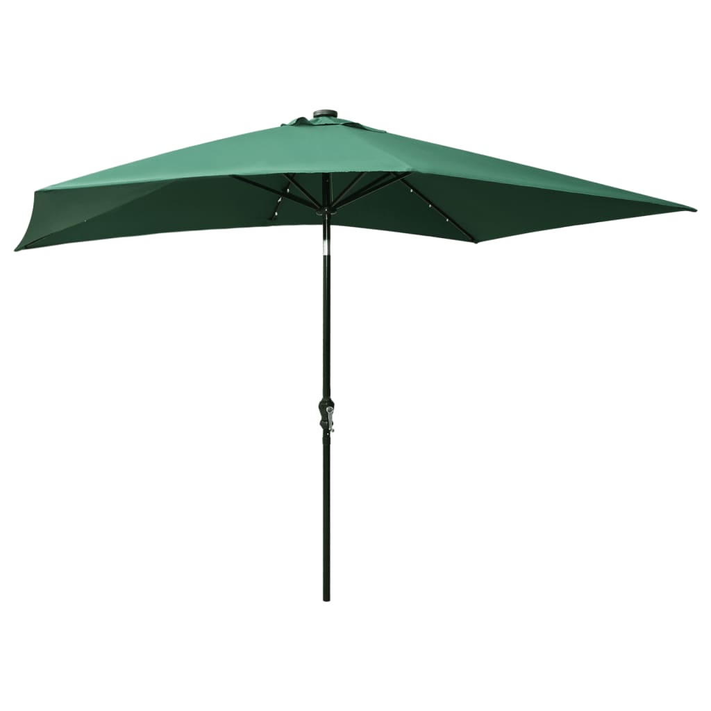 vidaXL Garden Parasol with LEDs and Steel Pole Green 2x3 m