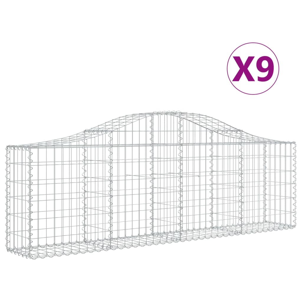 vidaXL Arched Gabion Baskets 9 pcs 200x30x60/80 cm Galvanised Iron