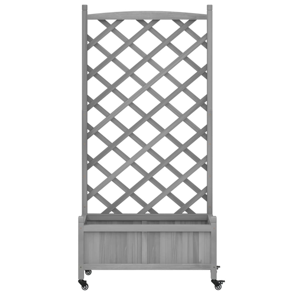 vidaXL Planter with Trellis and Wheels Grey Solid Wood Fir