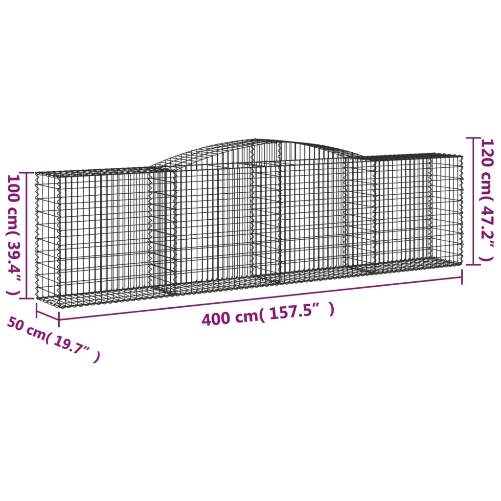 vidaXL Arched Gabion Baskets 6 pcs 400x50x100/120 cm Galvanised Iron