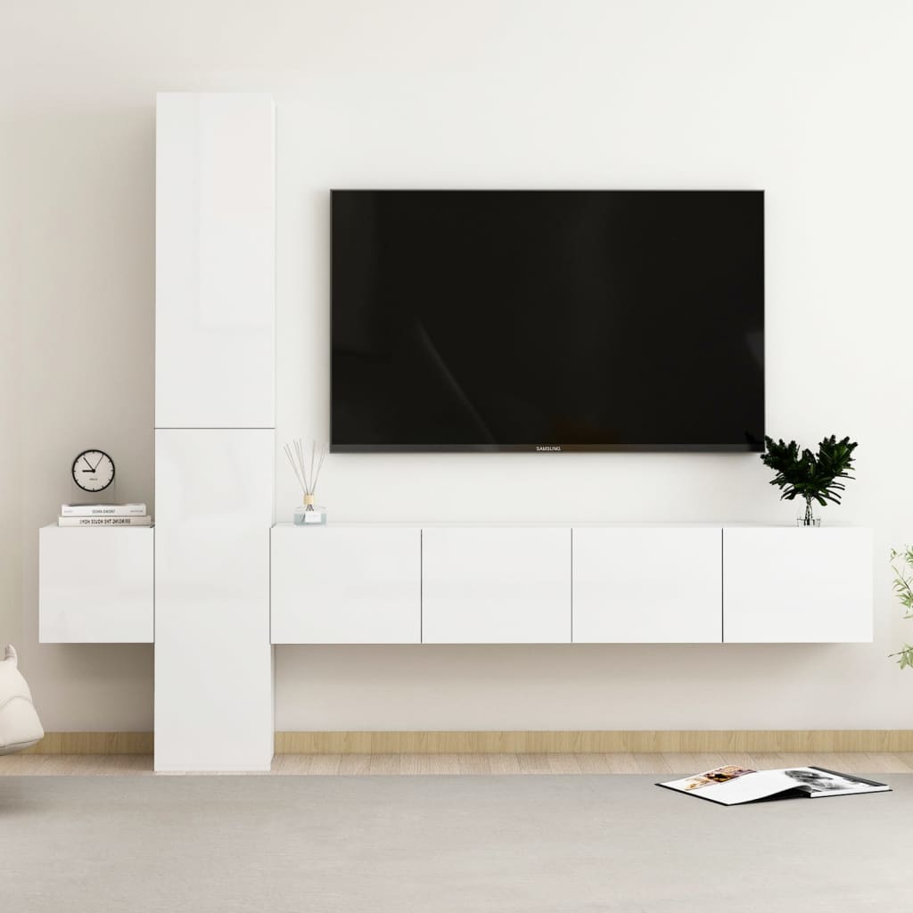 vidaXL 5 Piece TV Cabinet Set High Gloss White Engineered Wood