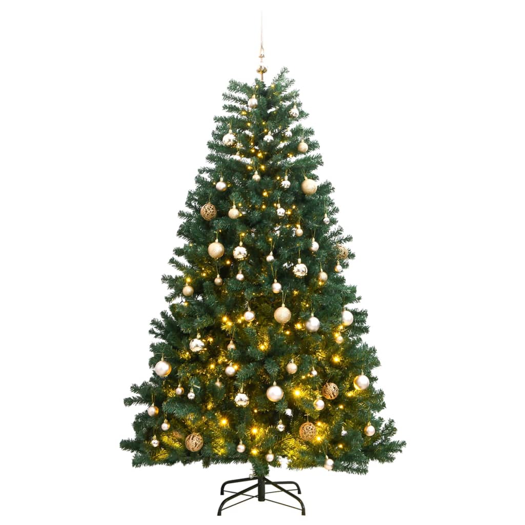 vidaXL Artificial Hinged Christmas Tree 300 LEDs & Ball Set 180 cm