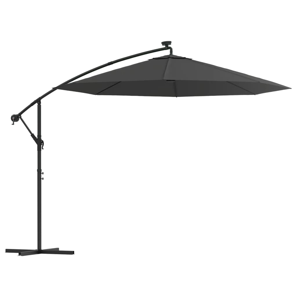 vidaXL Cantilever Garden Parasol with LED Lights and Steel Pole 300 cm Anthracite