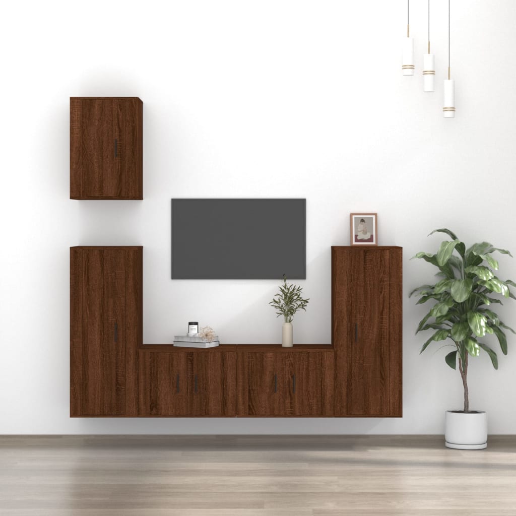 vidaXL 5 Piece TV Cabinet Set Brown Oak Engineered Wood