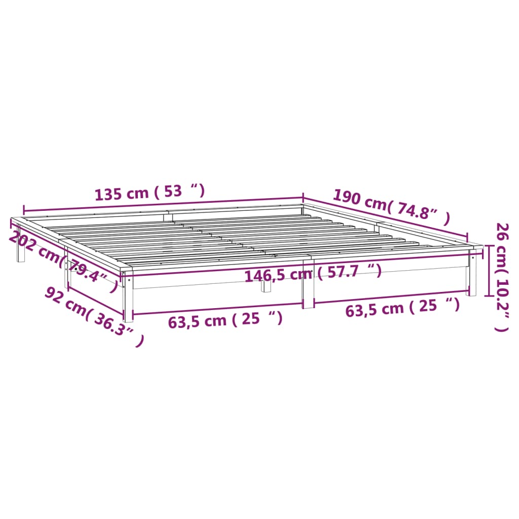 vidaXL LED Bed Frame without Mattress 135x190 cm Double Solid Wood