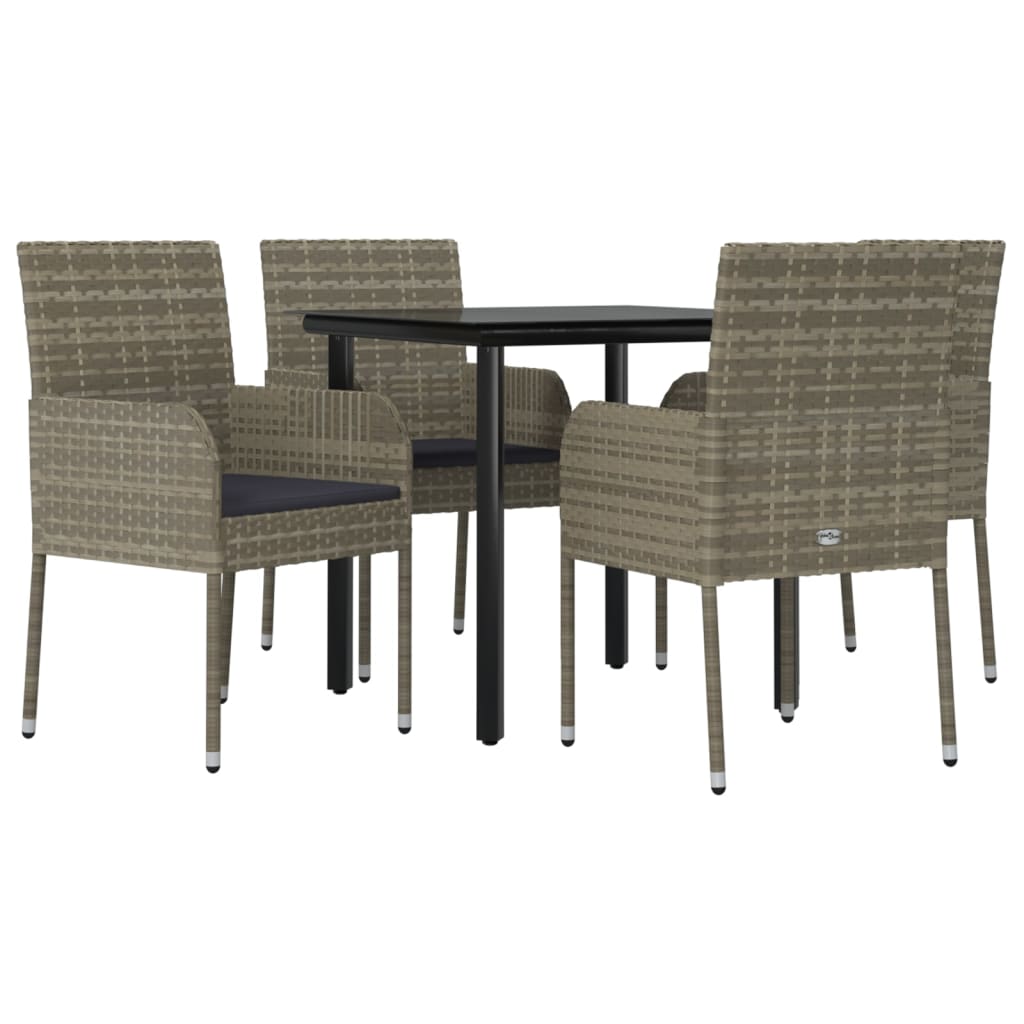 vidaXL 5 Piece Garden Dining Set with Cushions Black and Grey Poly Rattan