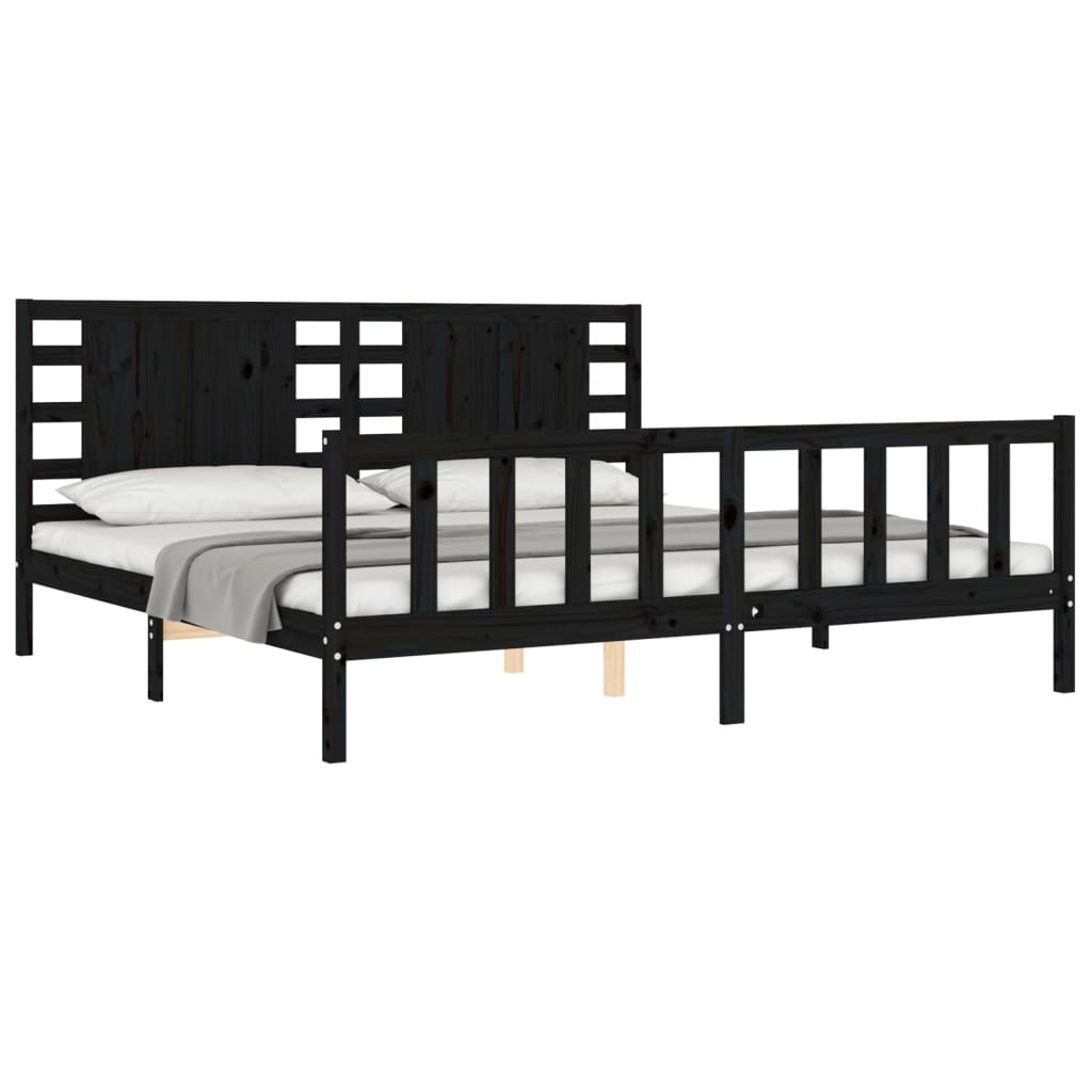 vidaXL Bed Frame without Mattress Black Super King Size Solid Wood Pine