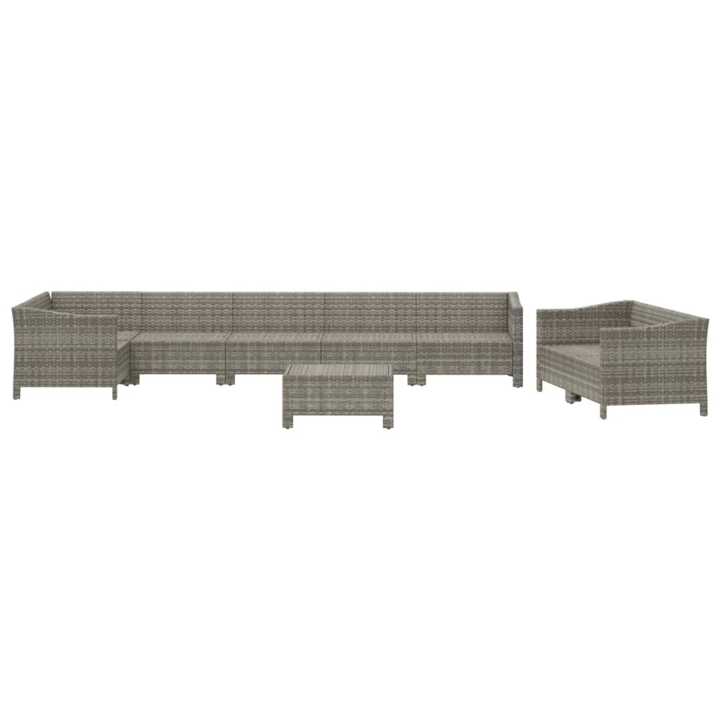 vidaXL 9 Piece Garden Lounge Set with Cushions Grey Poly Rattan