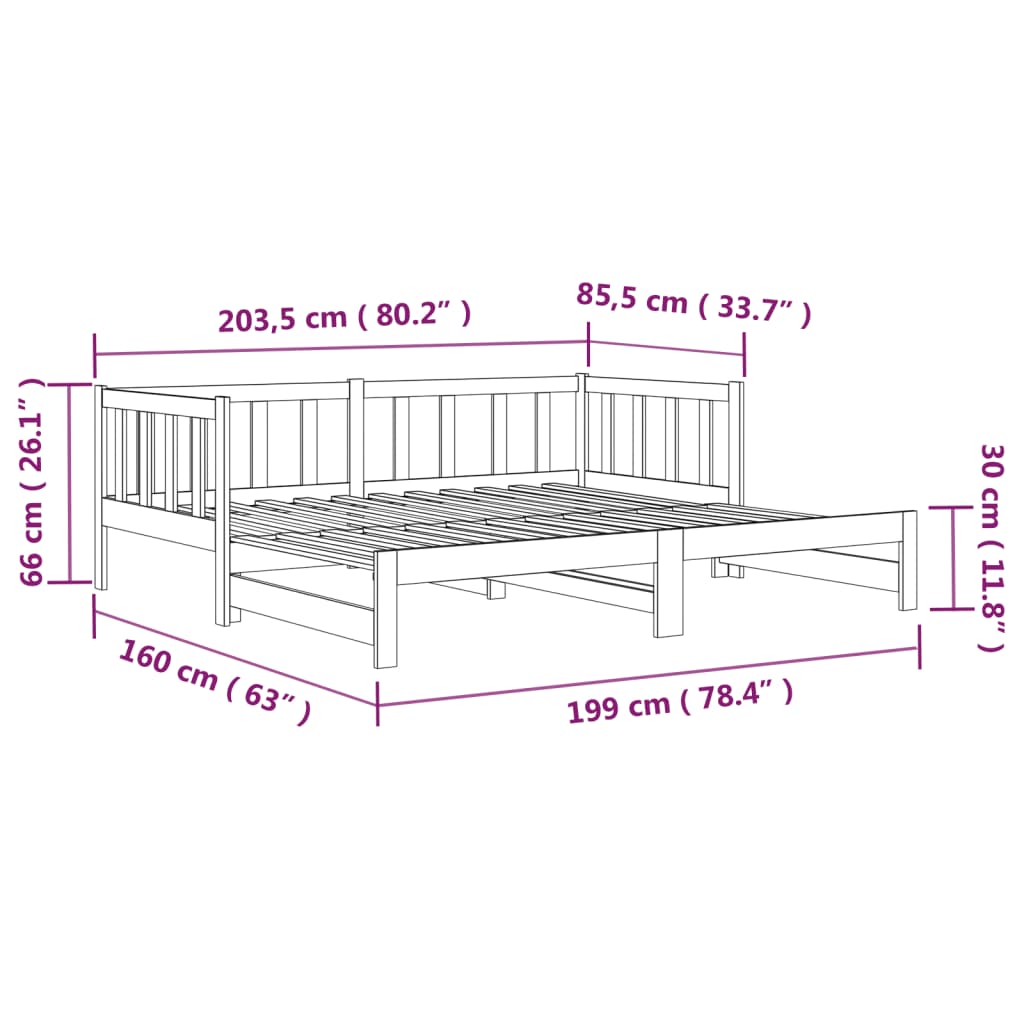 vidaXL Pull-out Day Bed White 2x(90x190) cm Solid Wood Pine