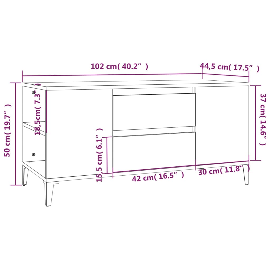 vidaXL TV Cabinet Brown Oak 102x44.5x50 cm Engineered Wood