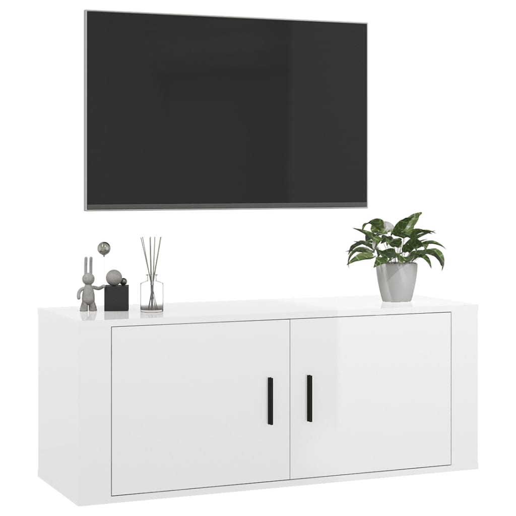 vidaXL Wall Mounted TV Cabinet High Gloss White 100x34.5x40 cm