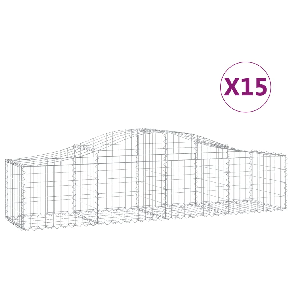 vidaXL Arched Gabion Baskets 15 pcs 200x50x40/60 cm Galvanised Iron