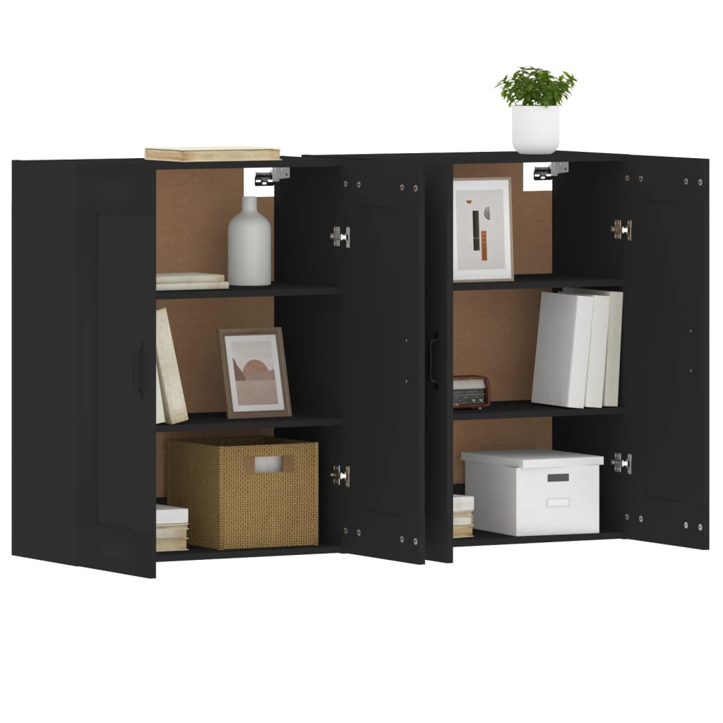 vidaXL Wall Mounted Cabinets 2 pcs Black Engineered Wood