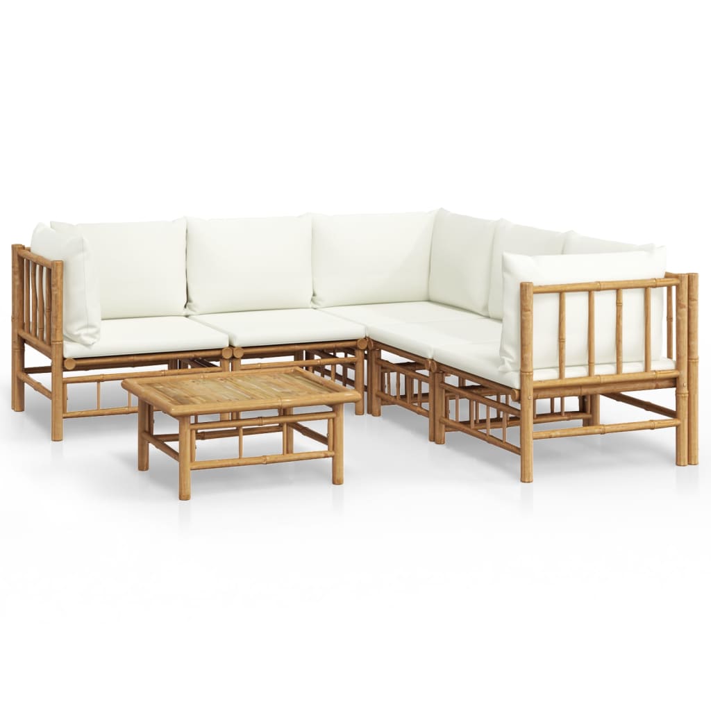 vidaXL 6 Piece Garden Lounge Set with Cream White Cushions Bamboo