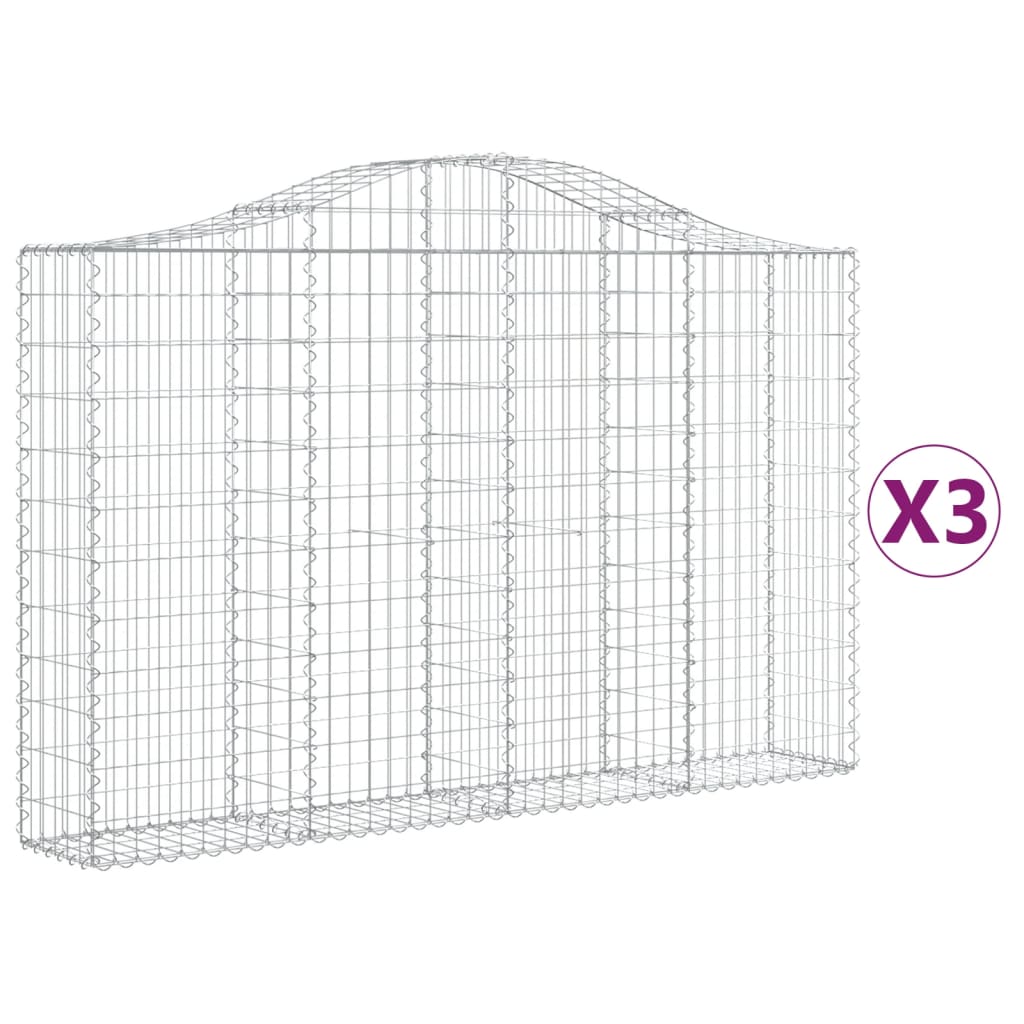 vidaXL Arched Gabion Baskets 3 pcs 200x30x120/140 cm Galvanised Iron