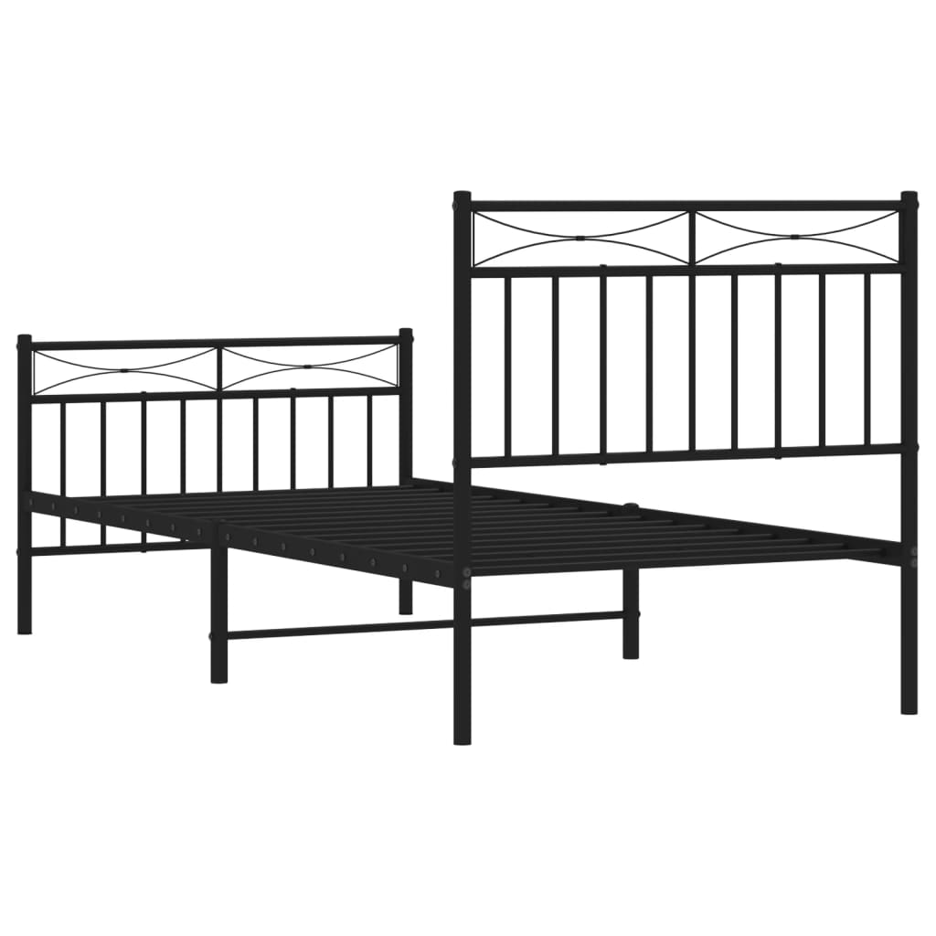 vidaXL Metal Bed Frame without Mattress with Footboard Black 90x190 cm Single