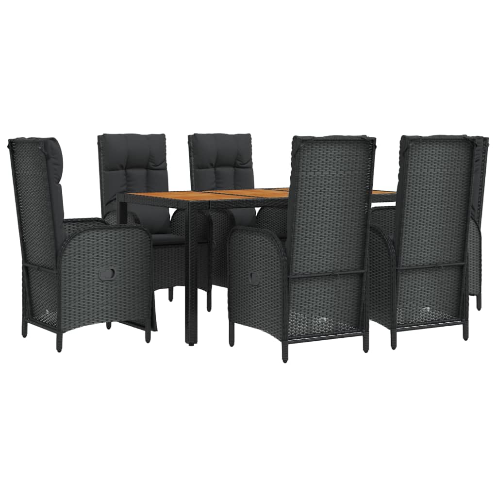 vidaXL 7 Piece Garden Dining Set with Cushions Black Poly Rattan