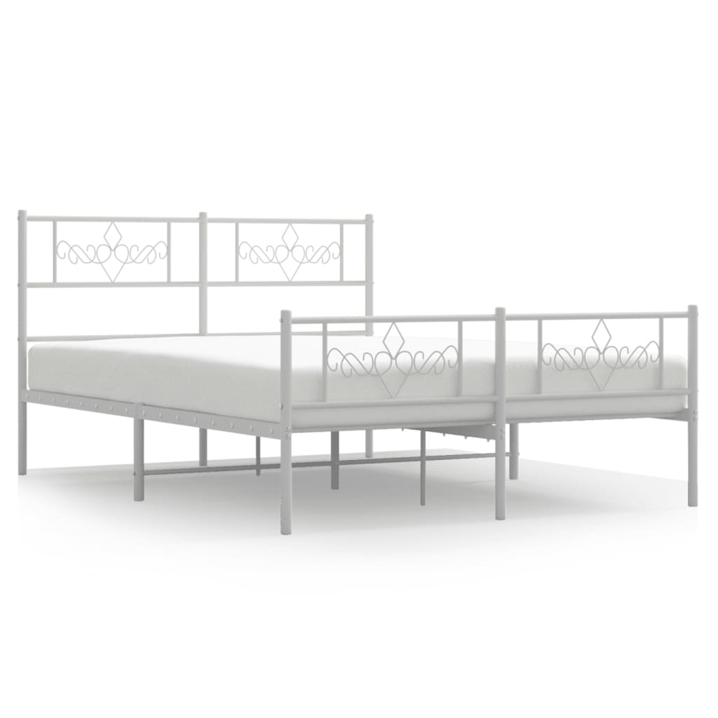 vidaXL Metal Bed Frame without Mattress with Footboard White 150x200 cm King Size