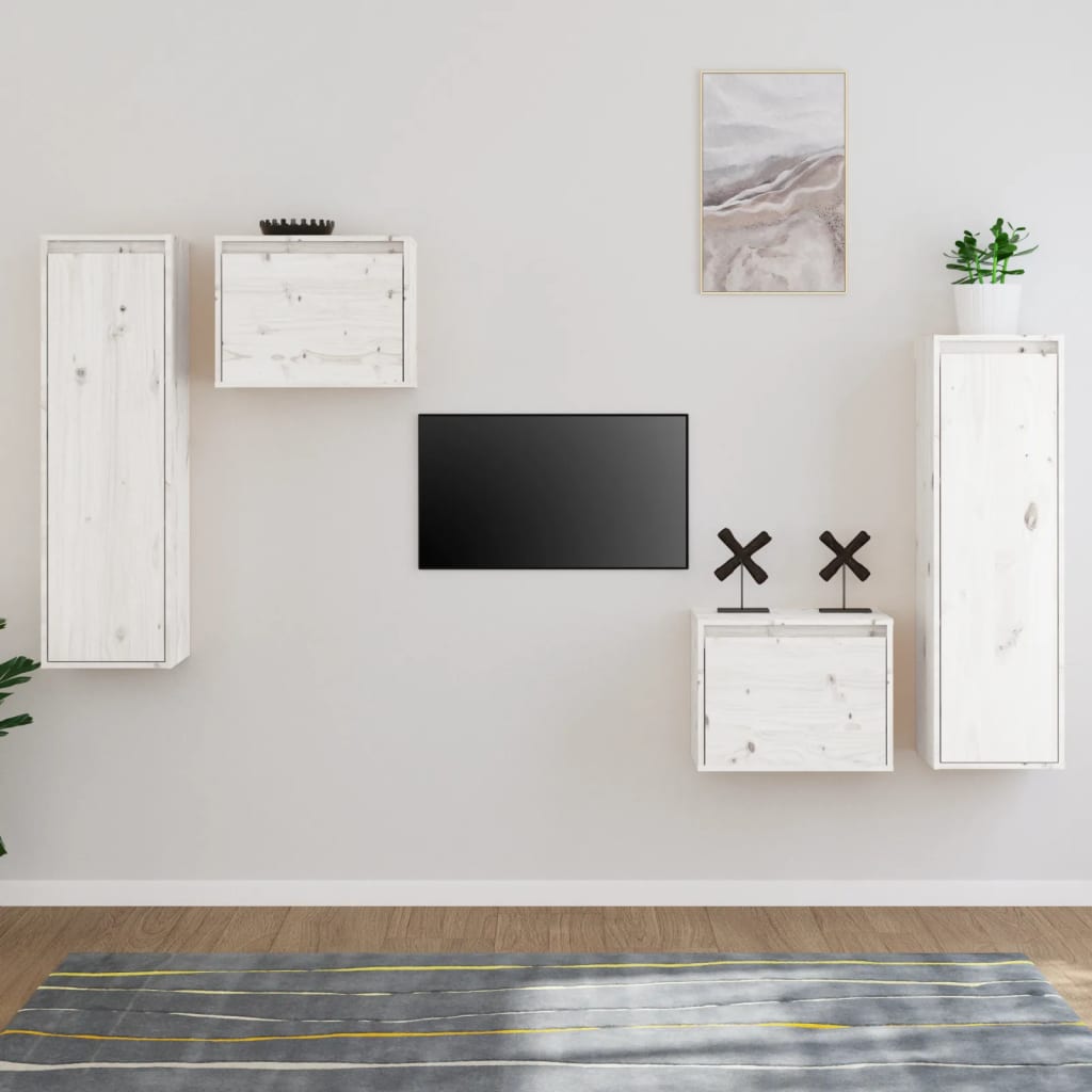 vidaXL TV Cabinets 4 pcs White Solid Wood Pine