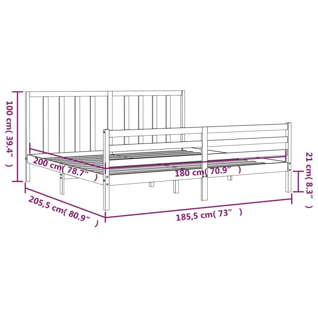 vidaXL Bed Frame without Mattress Super King Size Solid Wood Pine