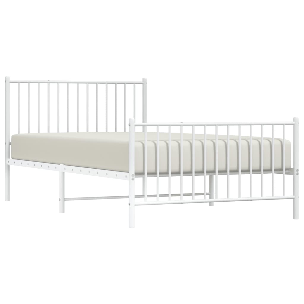 vidaXL Metal Bed Frame without Mattress with Footboard White 107x203 cm