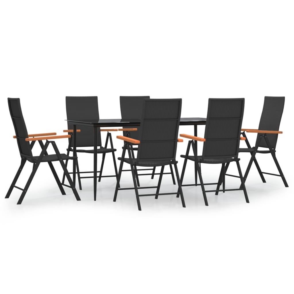 vidaXL 7 Piece Garden Dining Set Black and Brown Poly Rattan