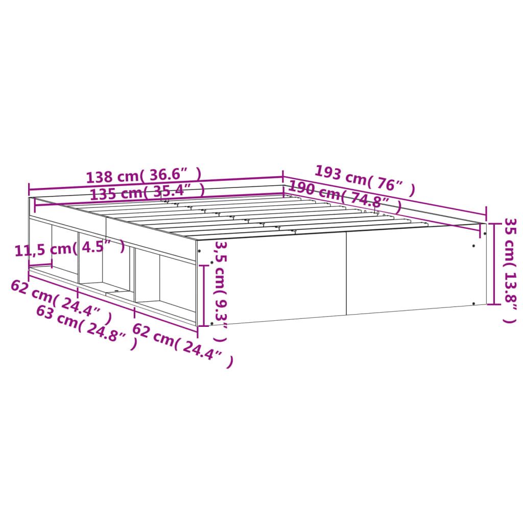 vidaXL Bed Frame without Mattress White 135x190 cm Double