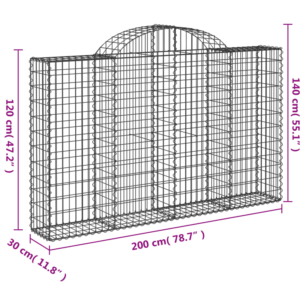 vidaXL Arched Gabion Baskets 6 pcs 200x30x120/140 cm Galvanised Iron