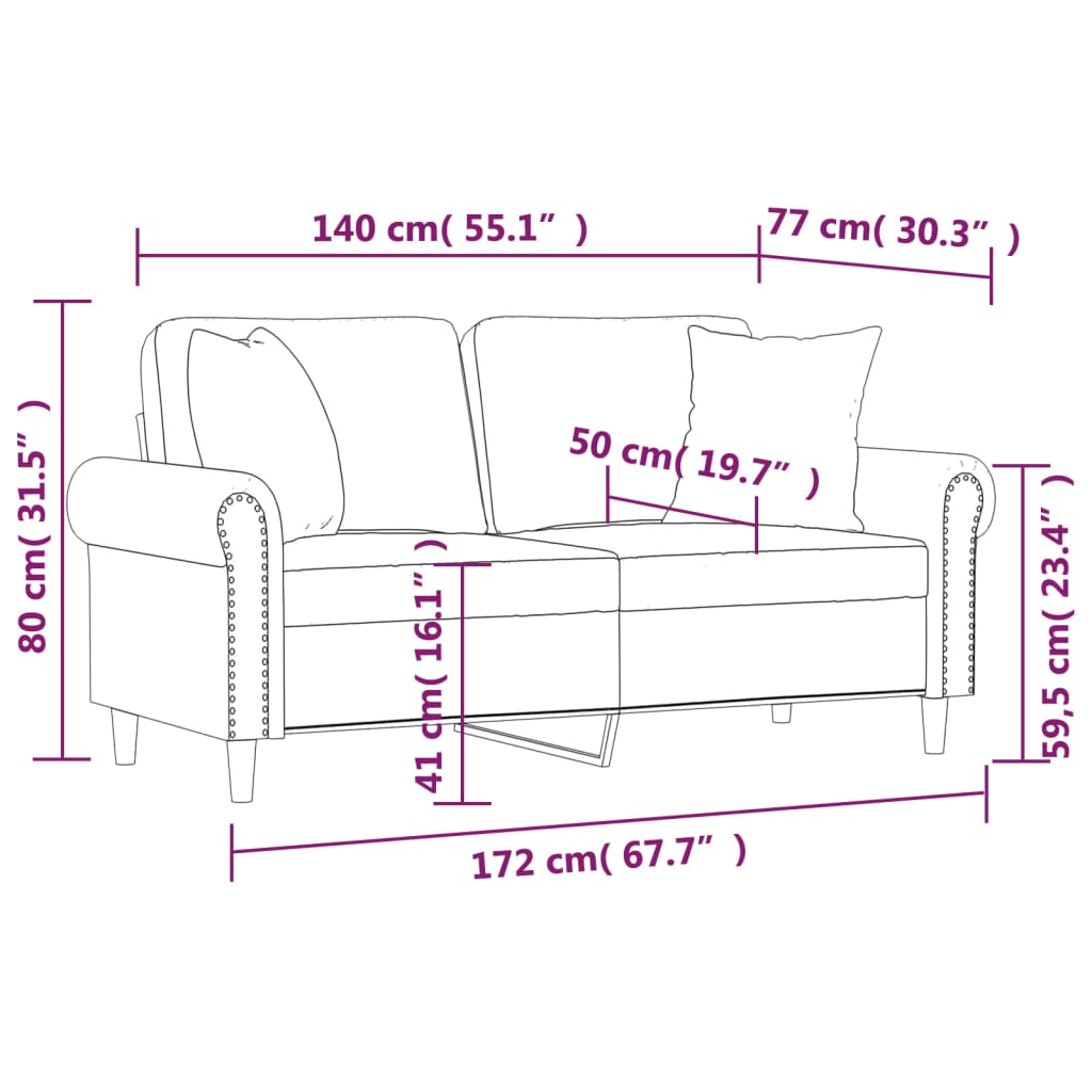 vidaXL 2-Seater Sofa with Pillows&Cushions Dark Grey 140 cm Velvet