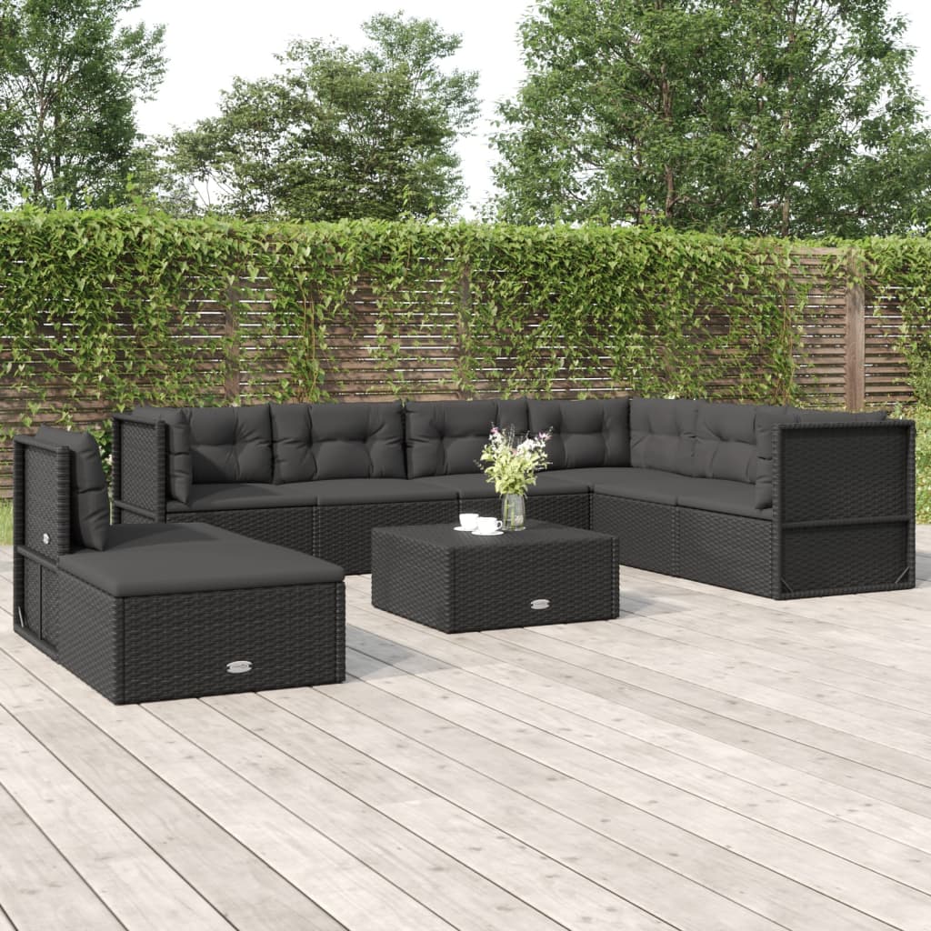 vidaXL 8 Piece Garden Lounge Set with Cushions Black Poly Rattan