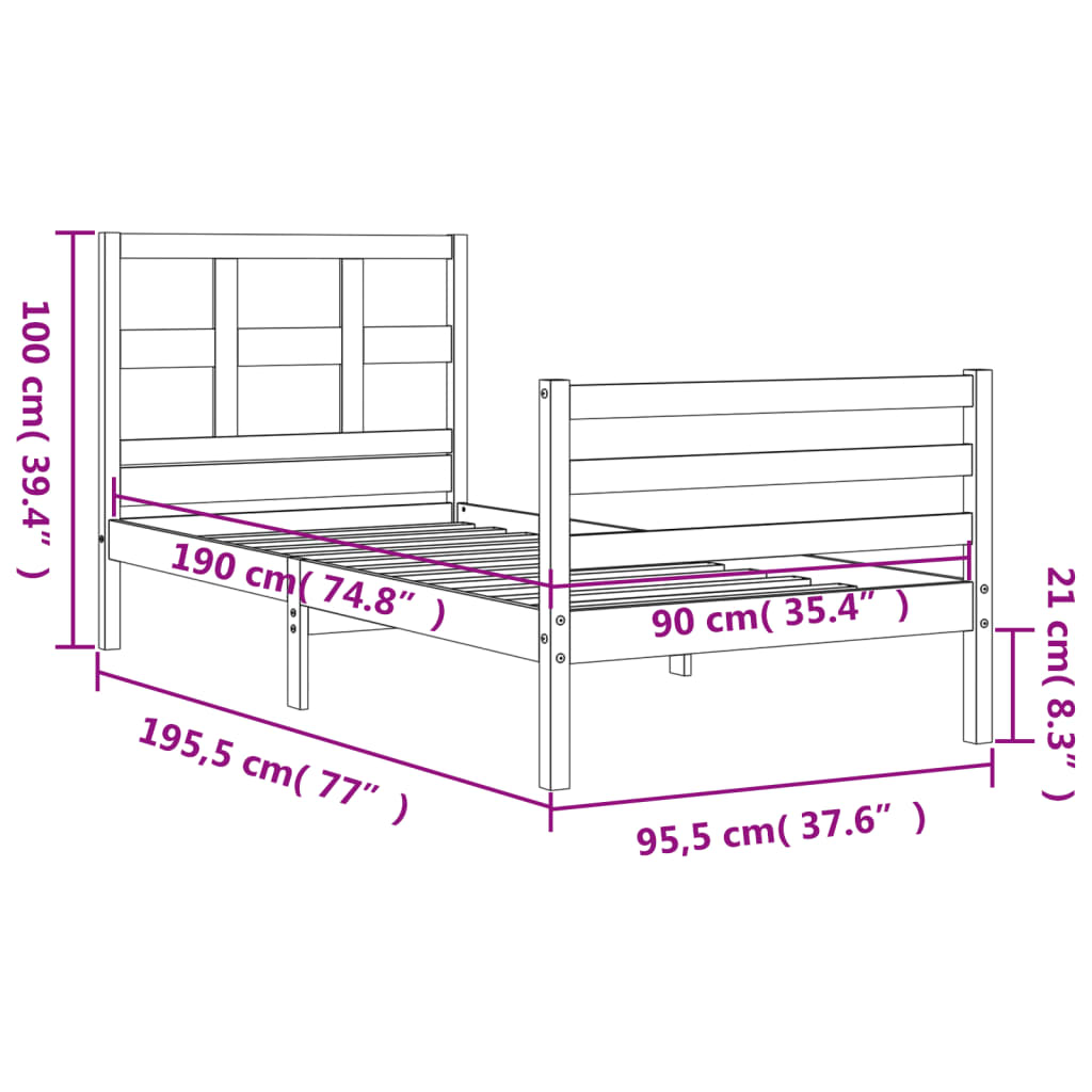 vidaXL Bed Frame without Mattress Single Solid Wood