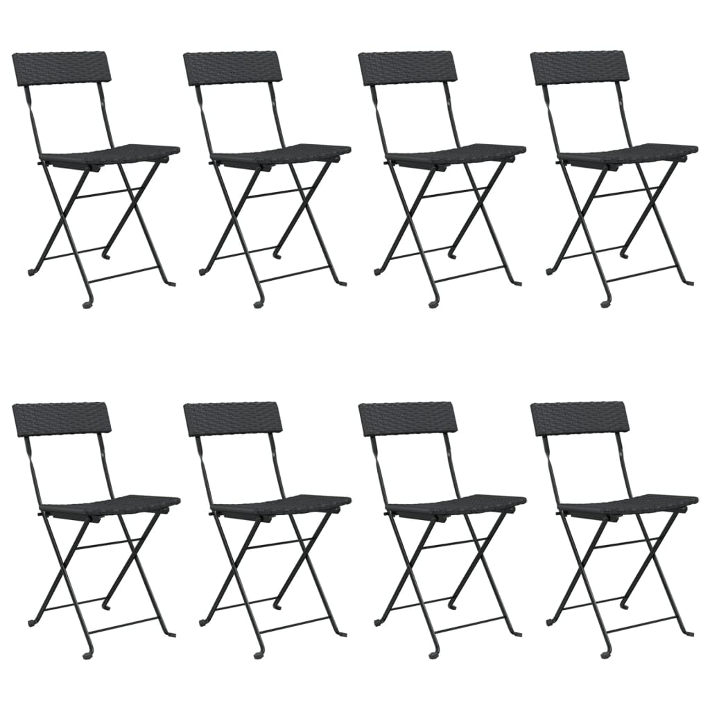 vidaXL Folding Bistro Chairs 8 pcs Black Poly Rattan and Steel