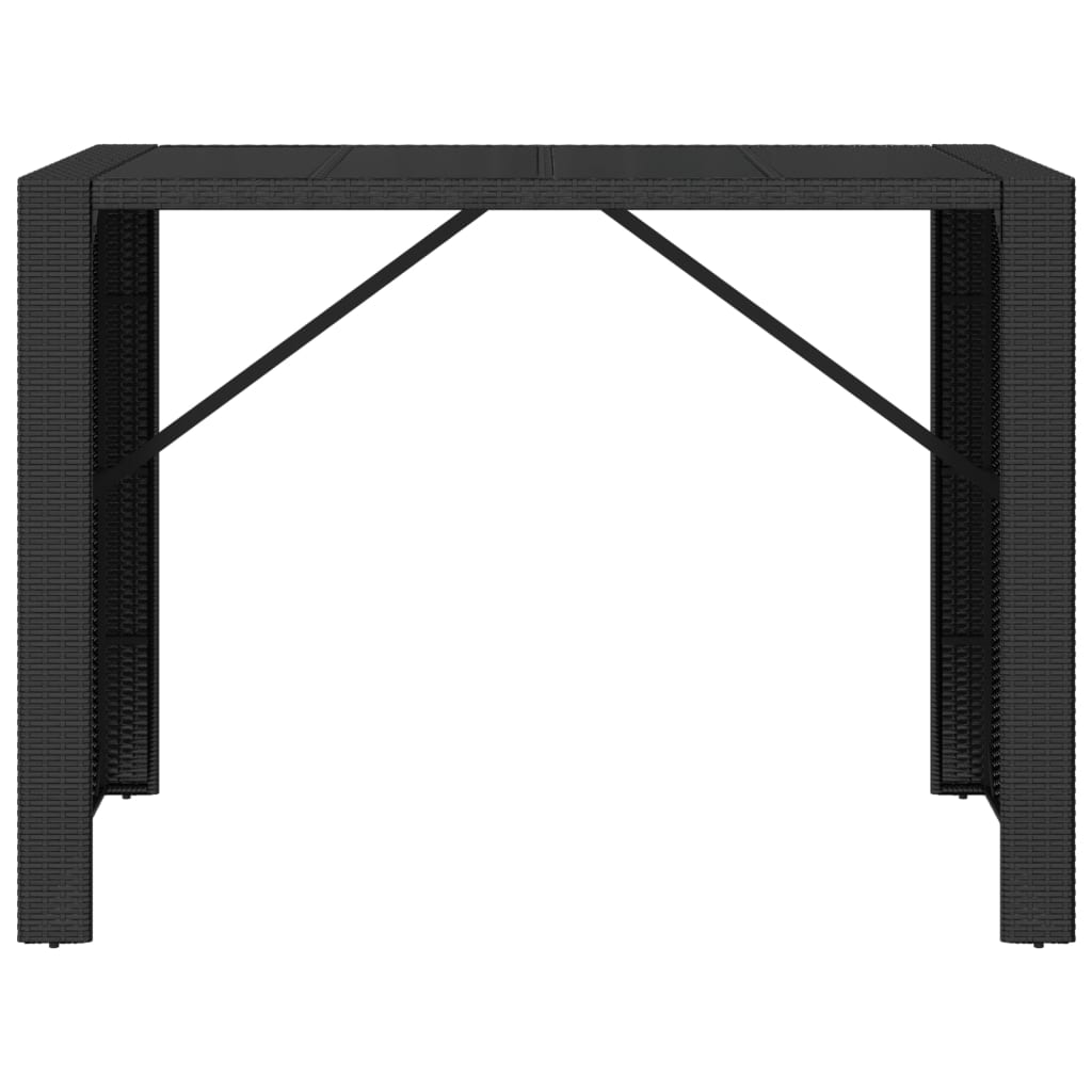 vidaXL Bar Table with Glass Top Black 145x80x110 cm Poly Rattan