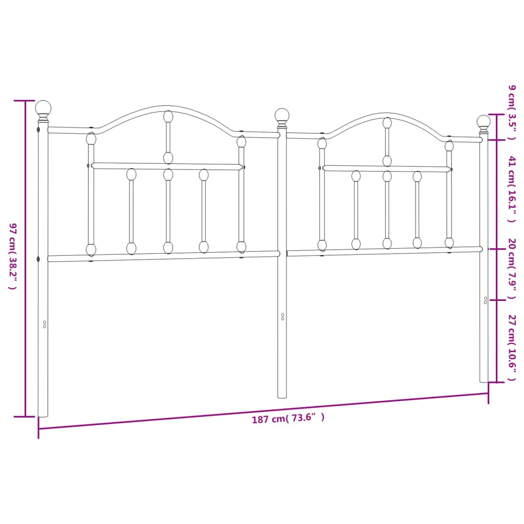 vidaXL Metal Headboard White 180 cm