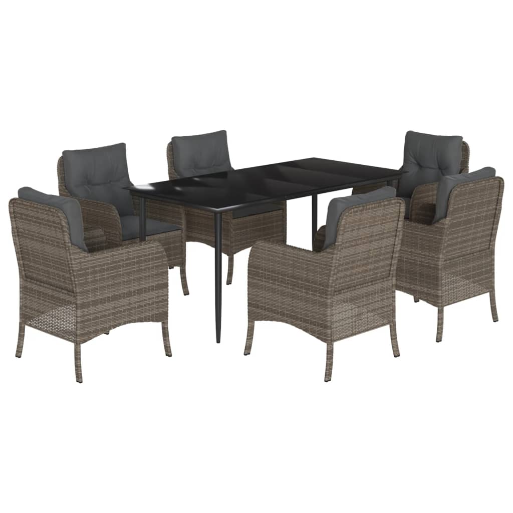 vidaXL 7 Piece Garden Dining Set with Cushions Grey Poly Rattan