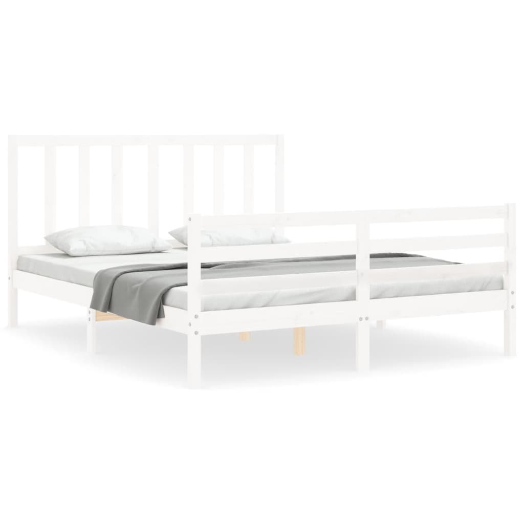 vidaXL Bed Frame with Headboard White King Size Solid Wood