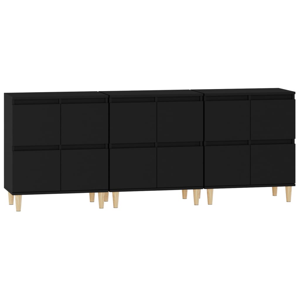 vidaXL Sideboards 3 pcs Black 60x35x70 cm Engineered Wood