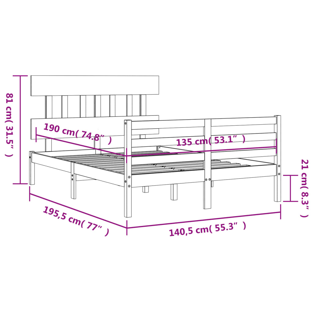 vidaXL Bed Frame without Mattress White Double Solid Wood