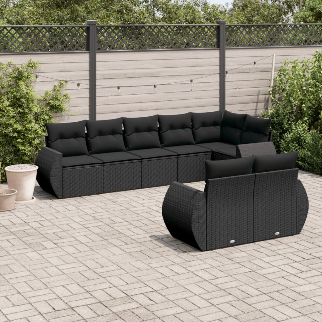 vidaXL 8 Piece Garden Sofa Set with Cushions Black Poly Rattan