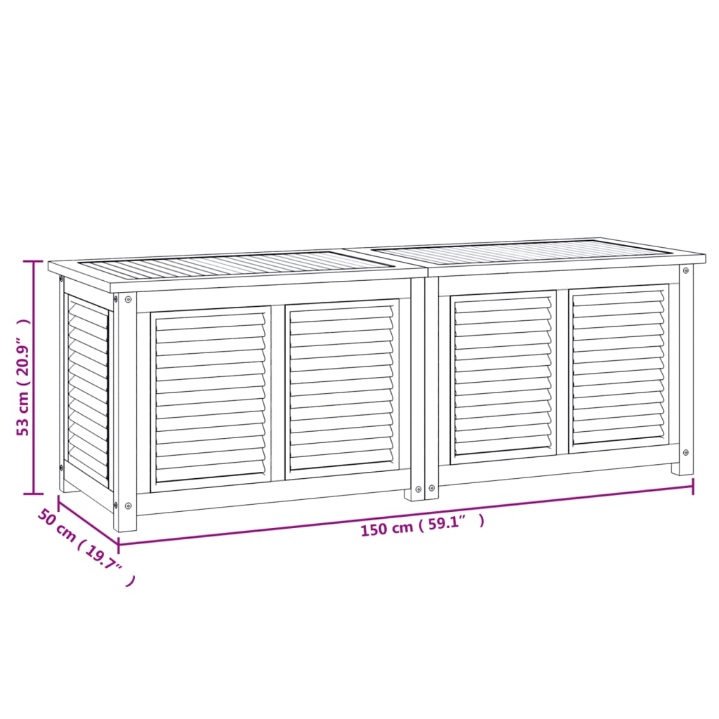 vidaXL Garden Storage Box with Bag 150x50x53 cm Solid Wood Teak