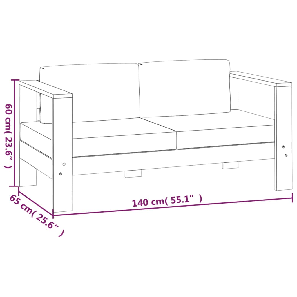 vidaXL 3 Piece Garden Lounge Set with Cream White Cushions Solid Wood