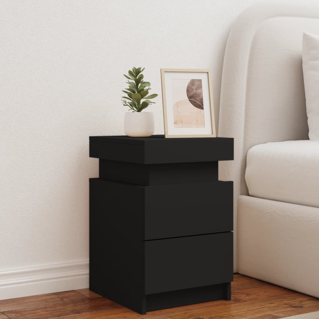 vidaXL Bedside Cabinet with LED Lights Black 35x39x55 cm