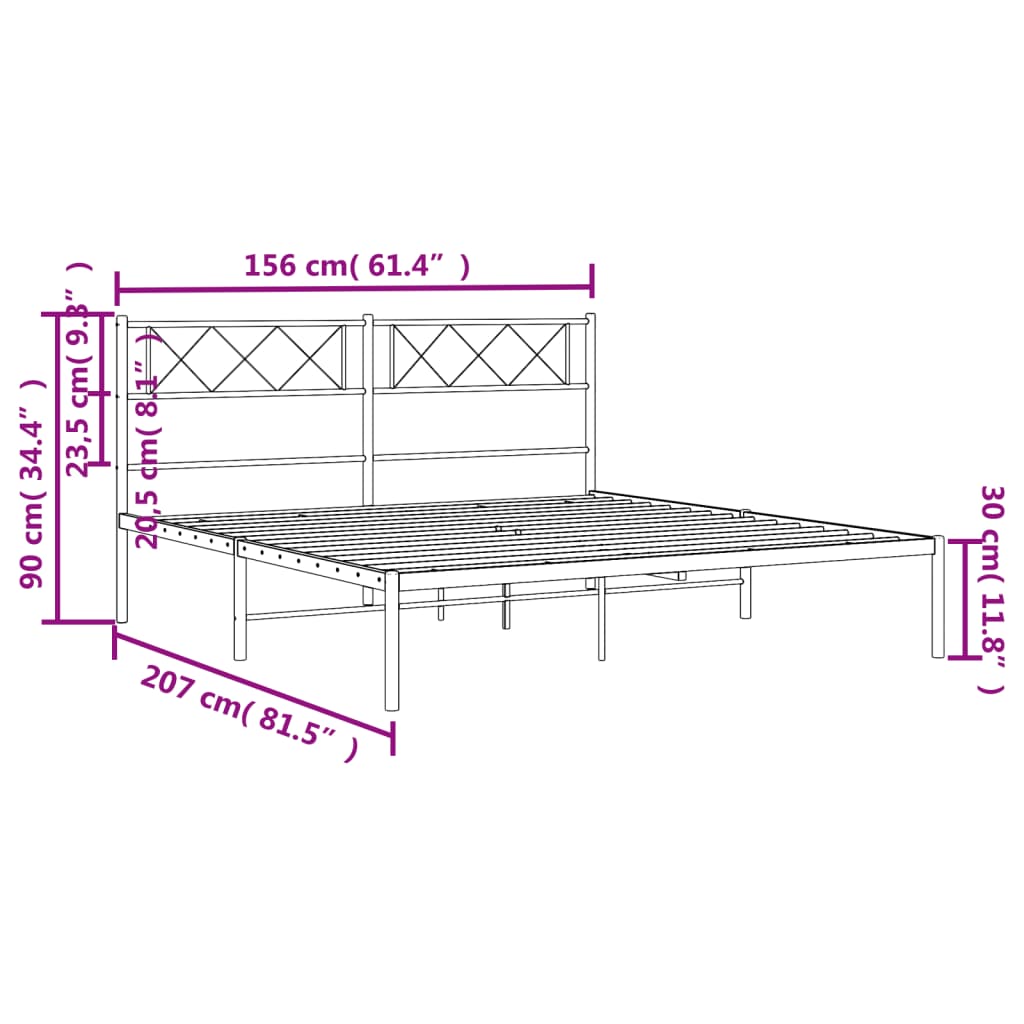 vidaXL Metal Bed Frame without Mattress with Headboard Black 150x200cm